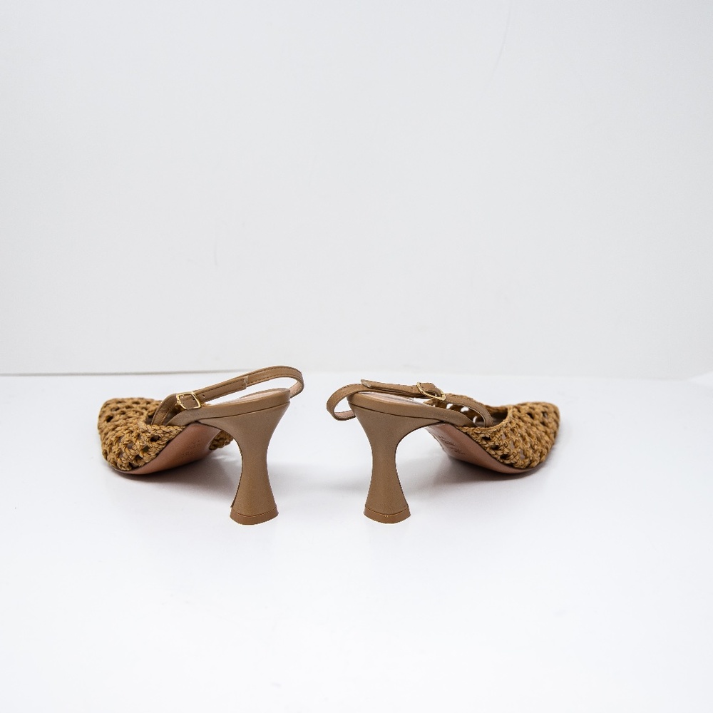 Woven Pointed Slingback Heels in Tan - Picture 3 of 4